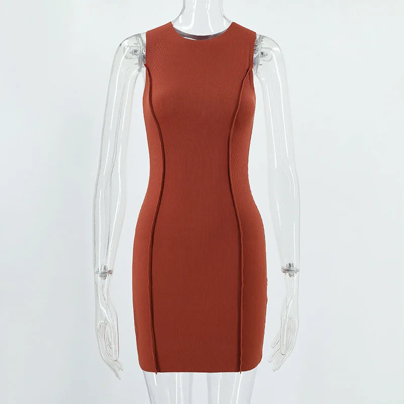 Sleeveless Bodycon Mini Dress Woman Slim Fashion Sexy Solid Vintage Party Evening Beach Kpop Cheap Clothes Short Dresses Women