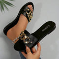 Women's Slippers with Chain Buckle, Flat-Soled Home Slippers, New Summer Style, Casual and Comfortable Women's Slippers, Round-Toe Slip-On, Vacation Style, Fashionable, Simple and Elegant Women's Sandals