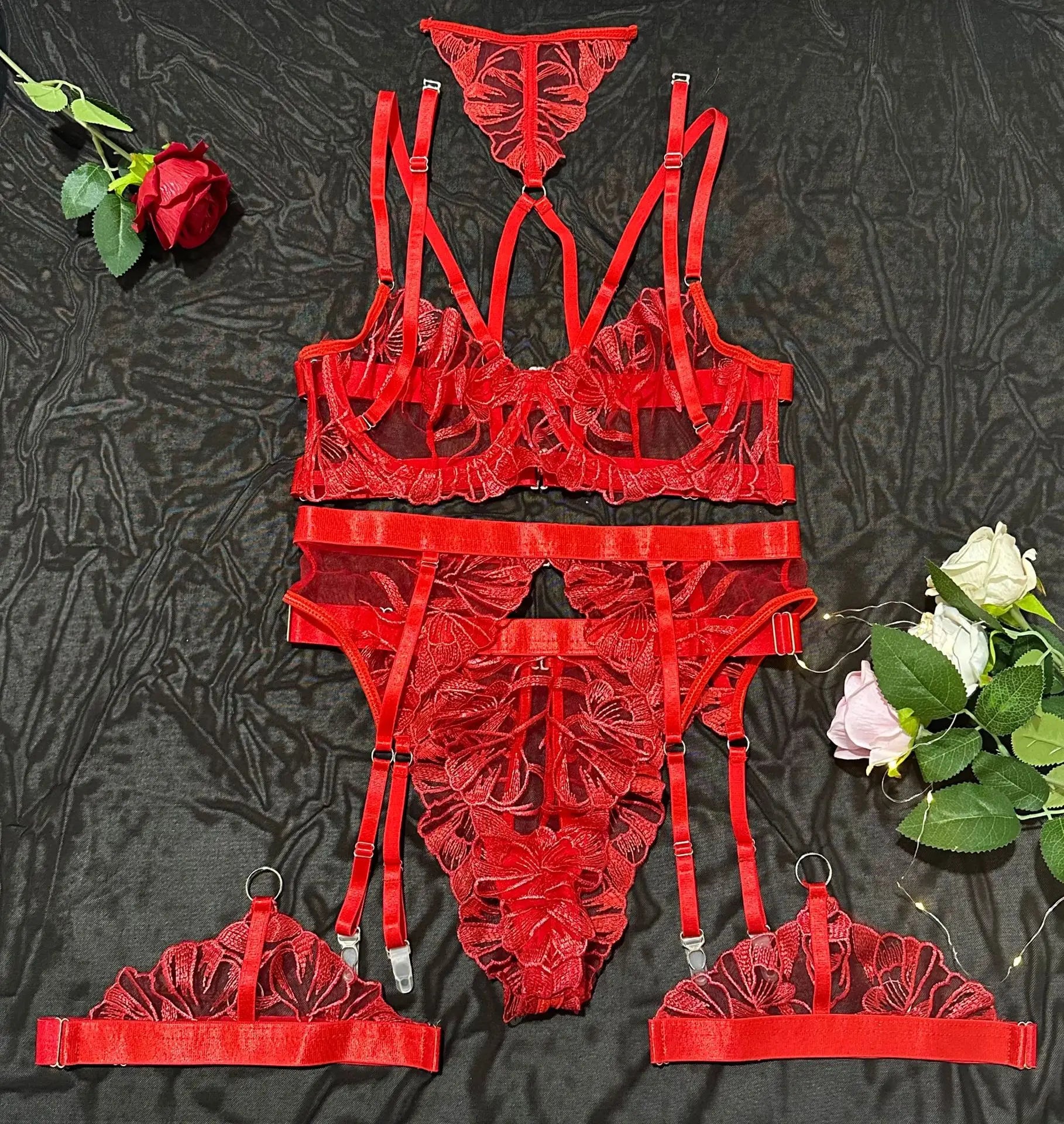 Diccvicc Sensual Lingerie Floral Lace Halter Bra Fancy Garter Set See Through Women Sexy Underwear Fine Exotic Intimate Outfits