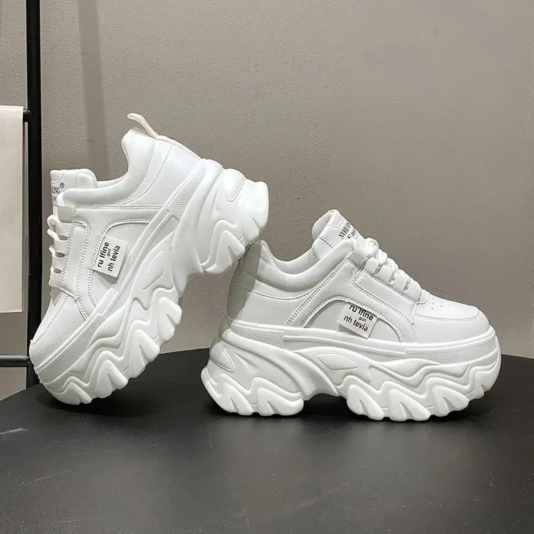 Women Shoes Trend White Black Chunky Sneakers Autumn Winter Thick Bottom Dad Shoes High Quality PU Leather Platform Sneakers New