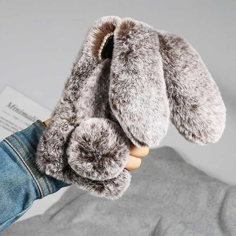 Cute Hairy Rabbit Animal Phone Case For iPhone 15 14 13 Pro Max 12 Mini 11 Pro Max X XS MAX XR 7 8 Plus Soft Plush Cover