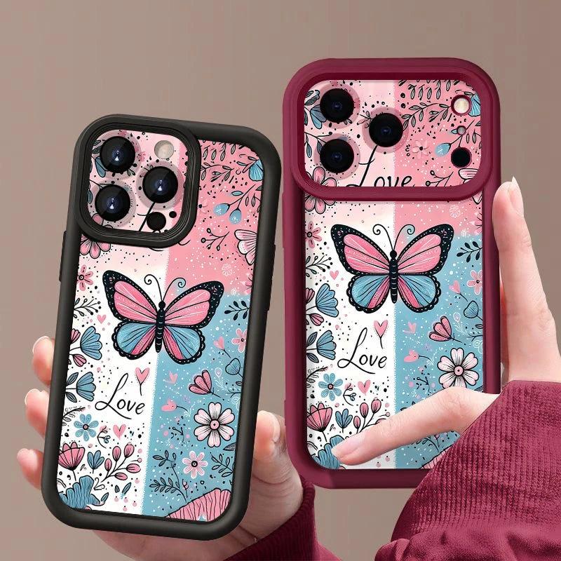 Butterfly Flower Patterned Phone Case For iPhone 17 Pro Air 16e 15 16 Pro Max 14 16 Plus 13 12 Pro Max Shockproof Soft TPU Cover