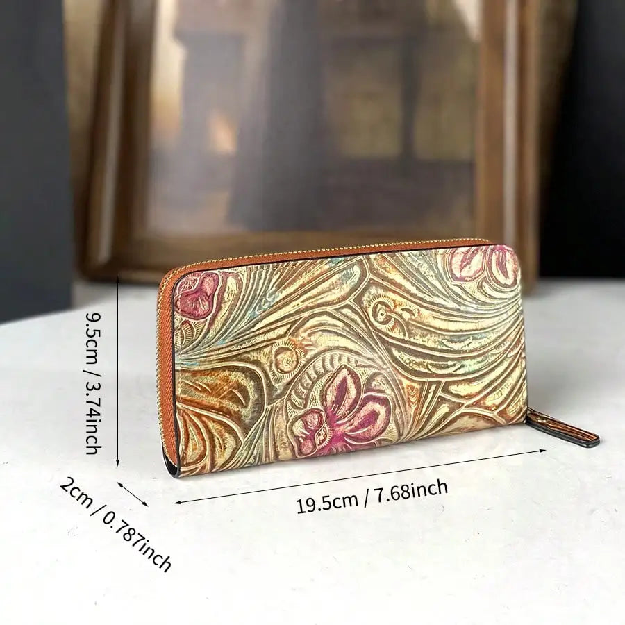 2025 New Retro Fashion Trendy Women's Wallet Gift Box with Carved Multi Card Embossed Zipper Long Wallet
