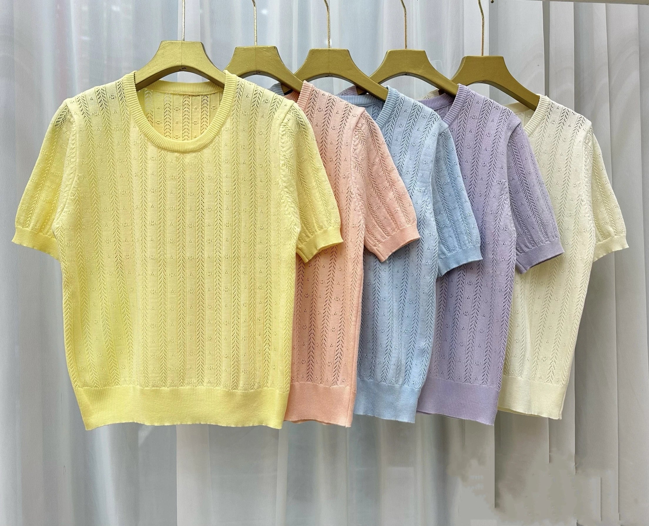 shintimes Short Sleeve Knitted T-shirt For Women O Neck Solid Pullover Tops Female Hollow Out Fashion Thin Tshirts Summer