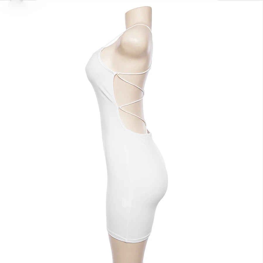 2022 Fashion Dress Women Sleeveless Party Club Bodycon Dresses Summer Solid Spaghetti Straps Backless Sexy Bandage Mini Dresses