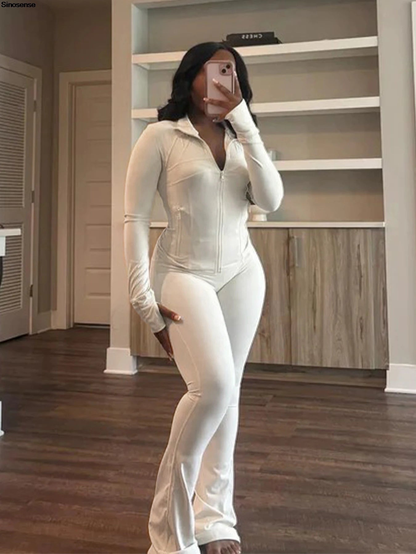 Women 2 Two Piece Outfits Casual Sports Workout Sets Bodycon Tracksuit Long Sleeve Zip Up Jacket Jogger Matching Sweat Pants Set