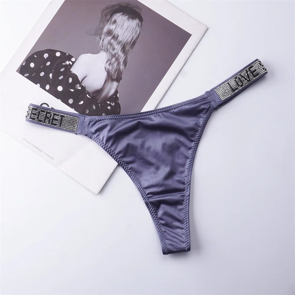 3PCS Sexy Low Waist Rhinestone Waistband Smooth Silk Thong Women Invisible G-string Plus Size S-XL Seamless Lingerie