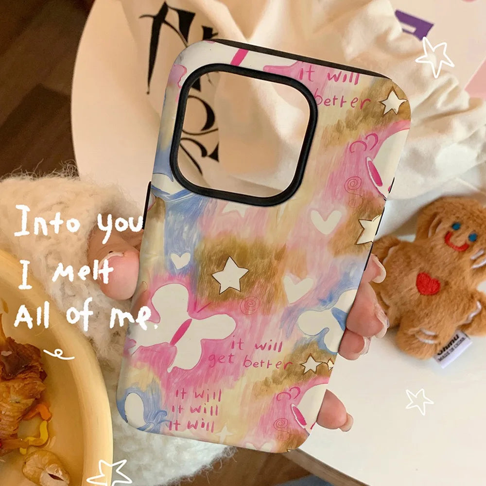 Yellow Powder Dreamy Butterfly Phone Case for IPHONE 17 Air 16E 15 PROMAX 14 Plus 13 12 MINI 11 PRO 16Plus Acrylic Phone Cover