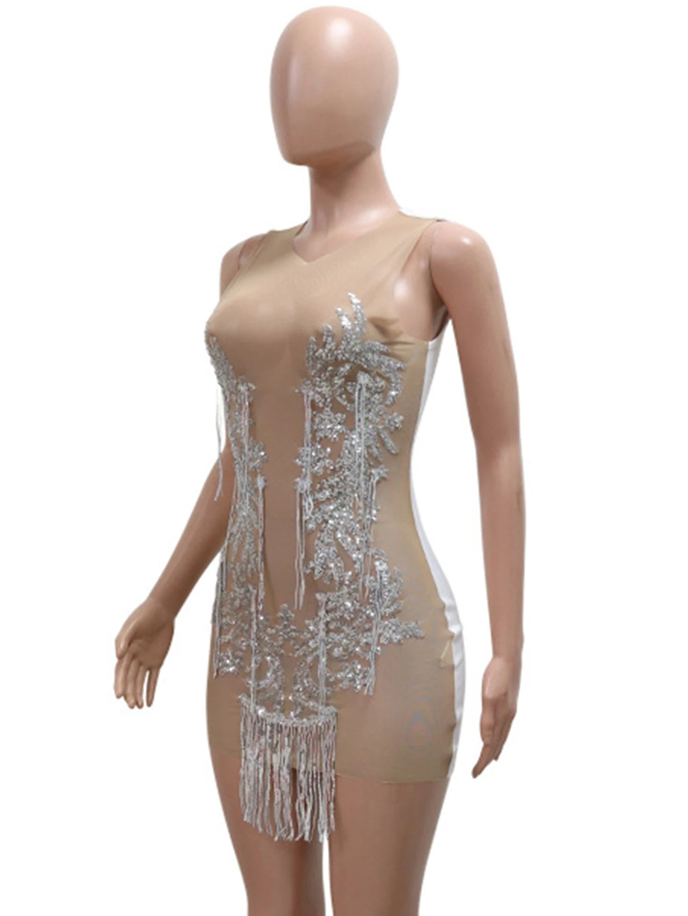 Sexy see through mesh mini sequin summer dress women elegant  bodycon club birthday party dresses short evening dresses vestidos
