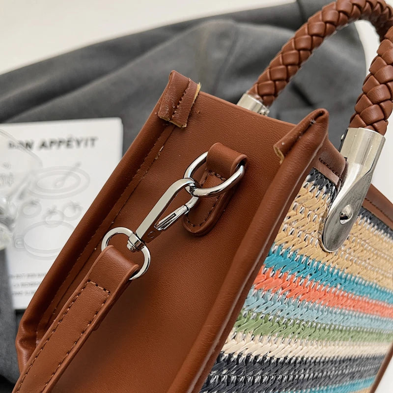 Designer Women Shoulder Bag Fashion Woven Handbag Purse Small Square Crossbody Bags 2025 Brand Straw Tote Bag Classic Ladies Bag