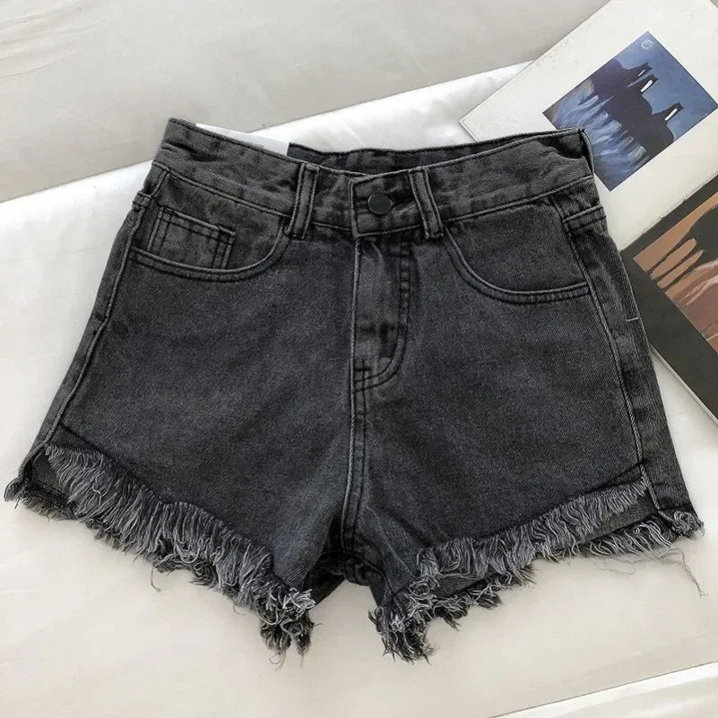 2026 New Summer Women High Wiast Raw Hem Denim Shorts Soild White Black Blue Korean Wide Leg Pants Mon Shorts  Jean Shorts