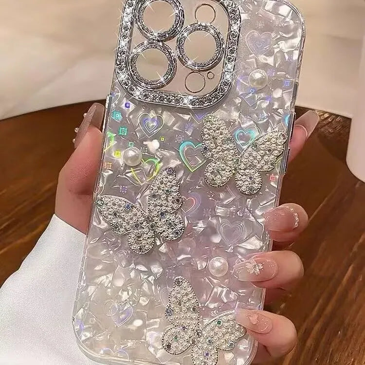 Luxury Diamond Butterfly Clear Phone Case For iPhone 17 Air 16 15 14 13 12 Pro Max Transparent Plating Soft Silicone Back Cover