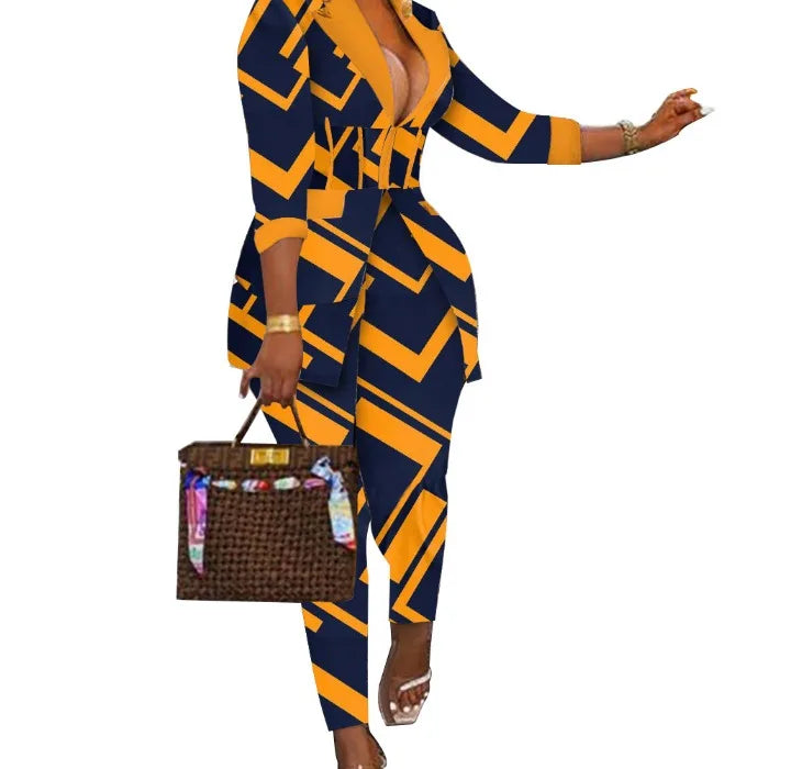 Sexy Two Piece Suit for Women Blazer and Pants Set Print Long Sleeves Coats and Trousers Streetwear Female Autumn Winter 2026