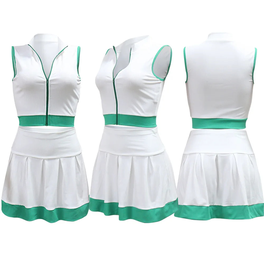 Women Two Piece Sets Shorts Skirt Set Zipper Sleeveless Sexy Tops Short Skirts A Line High Waist Y2k Streetwear Elegant Work