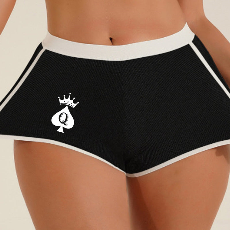 Queen of Spades Women's Sexy Boyshort Seamless Solid Color Mid-rise Women's Boxers Abdominal Lifting Hip Sports Youth Underwear
