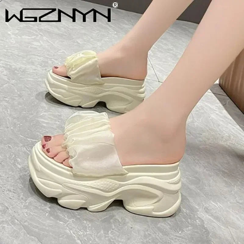 NEW Women Summer Chunky Sandal Platform Slipper 9CM High Heels Ladies Hollow Out Slides Beach Flip-Flop Woman Sandalias De Mujer