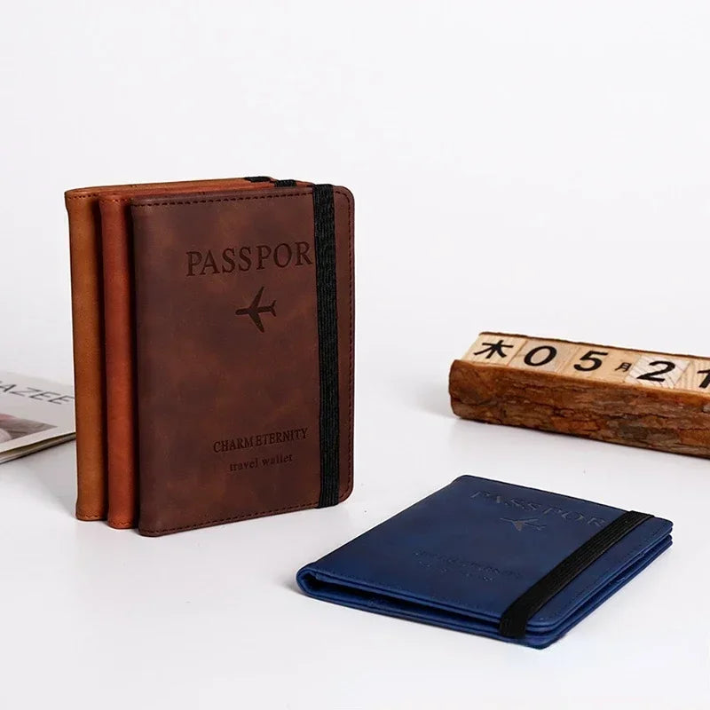 Women Men Travel Passport Holder Cover Case PU Leather Credit ID Card Holder Case Ticket Protective Wallet Bags