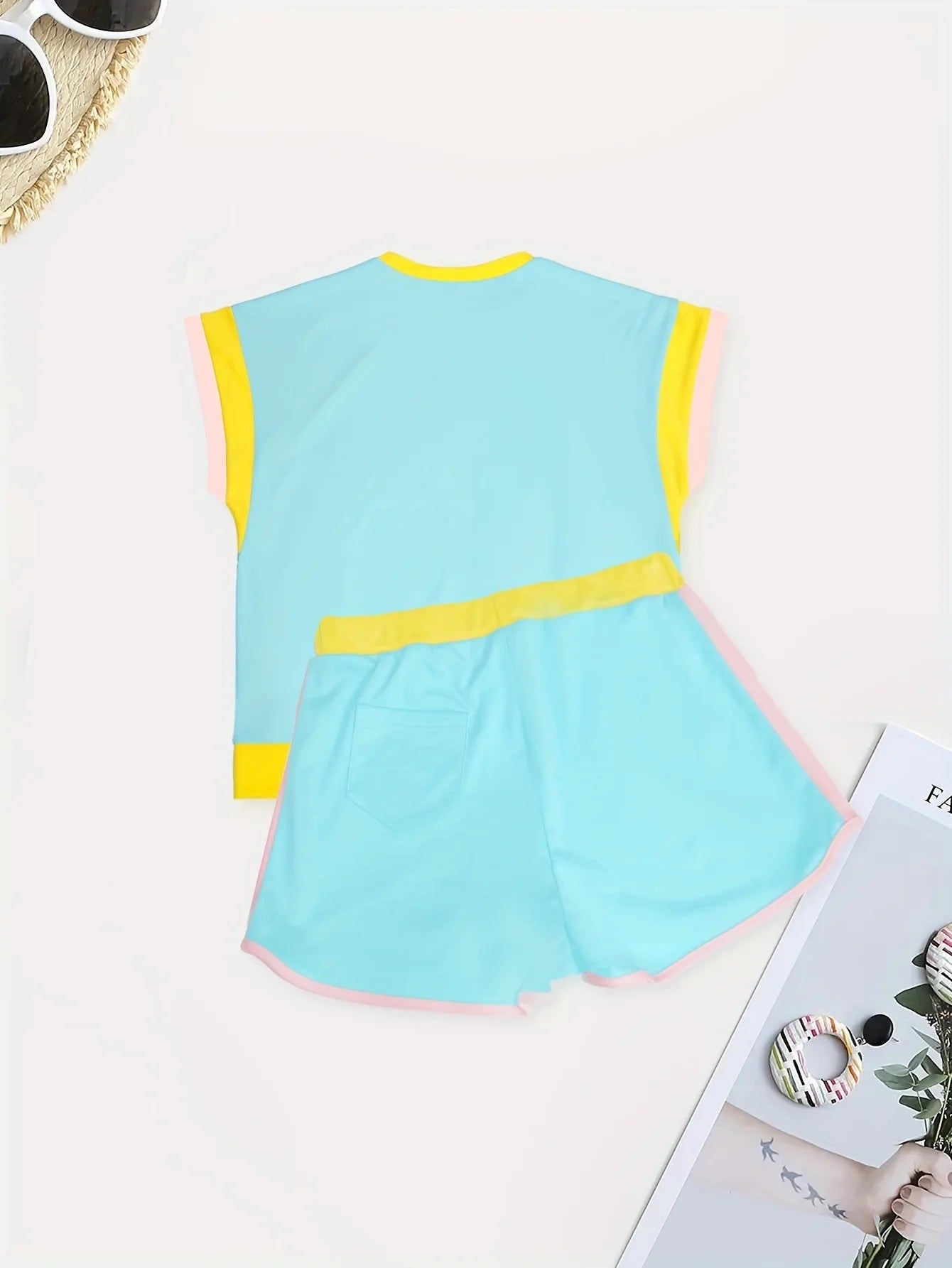 New Patchwork Casual Sporty 2 Piece Sets Women 2025 Summer Trend O-Neck Short Sleeve Tops And Shorts Matching Fitness Tracksuits