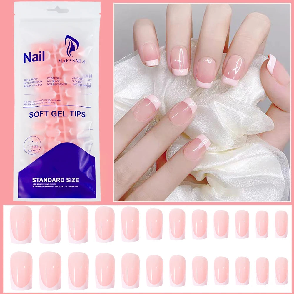 120Pcs Short Square Coffin French Fake Nails Glossy Pink  Full Cover Wearable Press on Nails Wearable Acrylic Fake Nails Tips #