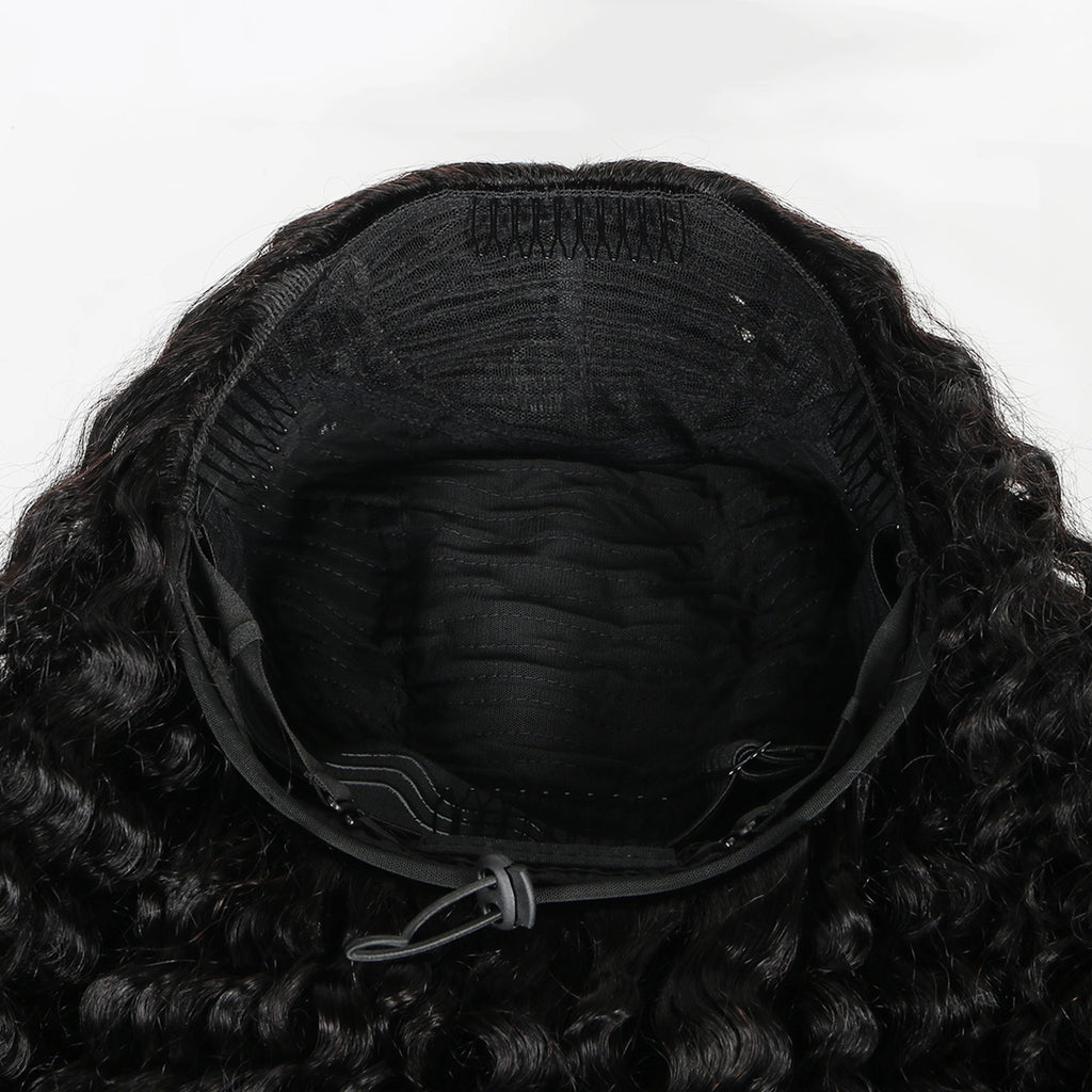 Half Wig Glueless Human Hair Wigs With Drawstring Seamless Clips 250 Density Kinky Curly Half Wigs Full Machine Made Wig