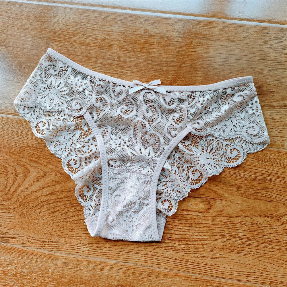 3Pcs/Set Sexy Panties Women Perspective Lace Underwear Hollow Out Breathable Briefs Cute Bow Intimates Lingerie Ladies Underpant