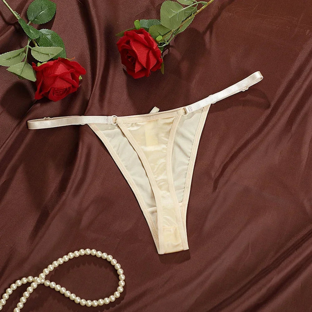 New Adjustable Girls G-Strings Pants Satin Cotton Crotch T-Back Women's Sexy Thin Strap Bow Underwear Plus Size
