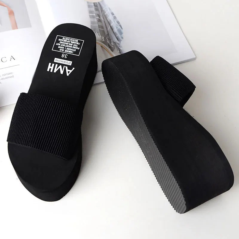 Women Fox Fur Slippers Woman Fashion Sandals Girls Casual Fur Slides 7cm Thick Sole Summer Platform Shoes Modern Slippers Wedges