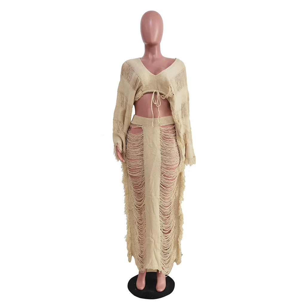 Swimwear Skirt Cover-up 2 Piece Set Women Crop Tops And Long Skirt Bathing Suit Fashion Solid Hollow Sexy Beach Cover Up Outfits
