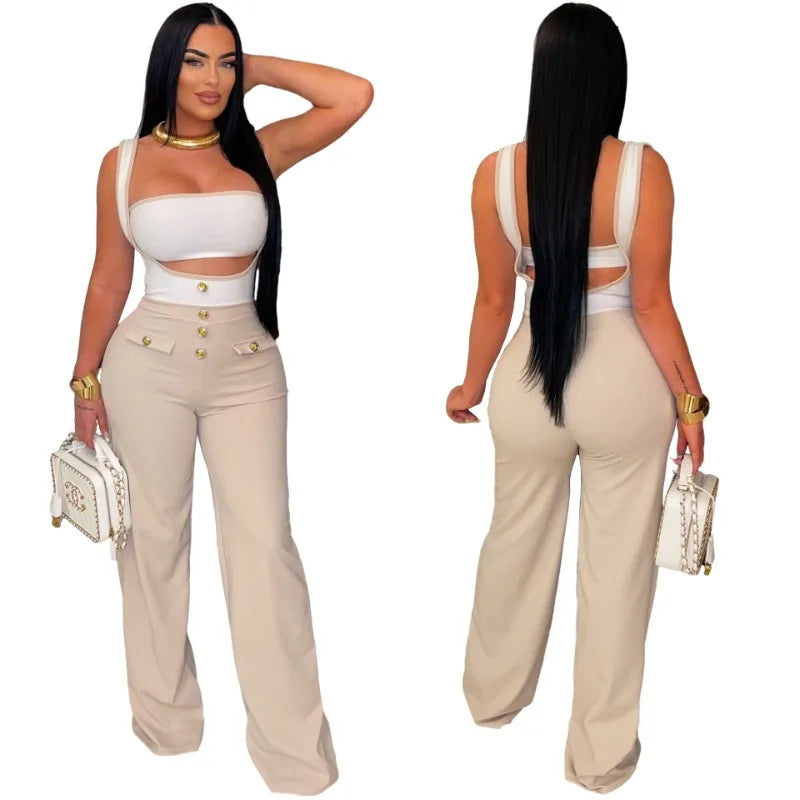 Elegant 2 Piece Sets for Women Summer Outfits Sexy Halter Tube Crop Tops Bodycon Flare Pants Set Vacation Jumpsuits Club Outfits
