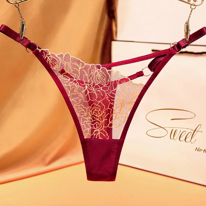 Women's Underwear Sexy Panties Floral Lace Trim G-String Panties Transparent Mesh Thongs Underwear Lingerie Femme Style