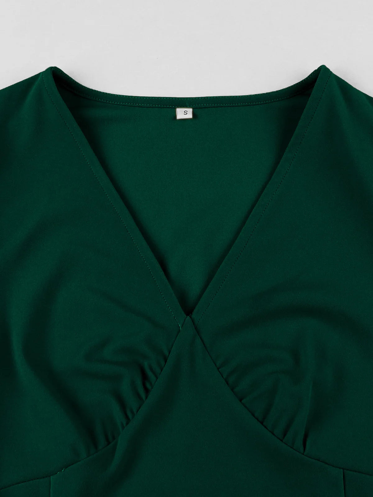 Tonval V-Neck Ruched Sleeve Green Plain Vintage Women Midi Dresses 2026 Summer Retro Prom Party Wear Pockets Side Swing Dress