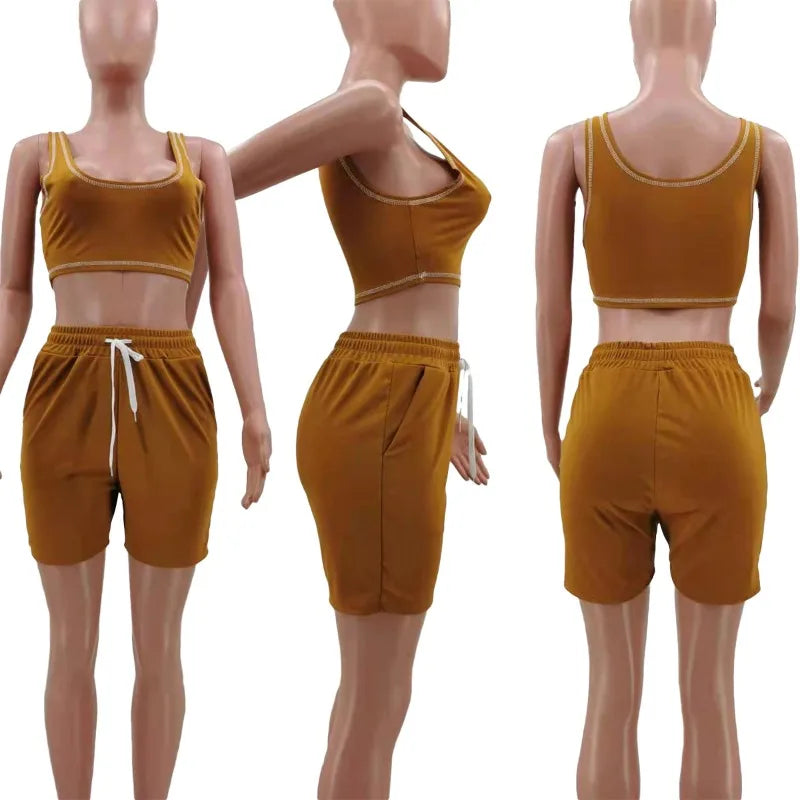 Casual Workout Sets 2 Piece Outfits for Women 2025 Sport Crop Tank Top High Waist Yoga Shorts Leggings Lounge Wear Tracksuit
