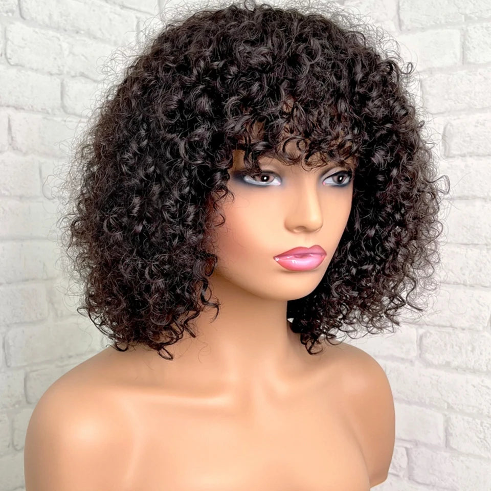 Ginger Jerry Curly Short Pixie Bob Cut Remy Human Hair Wigs With Bangs Honey Blonde Orange Non lace front Wigs For Black Women