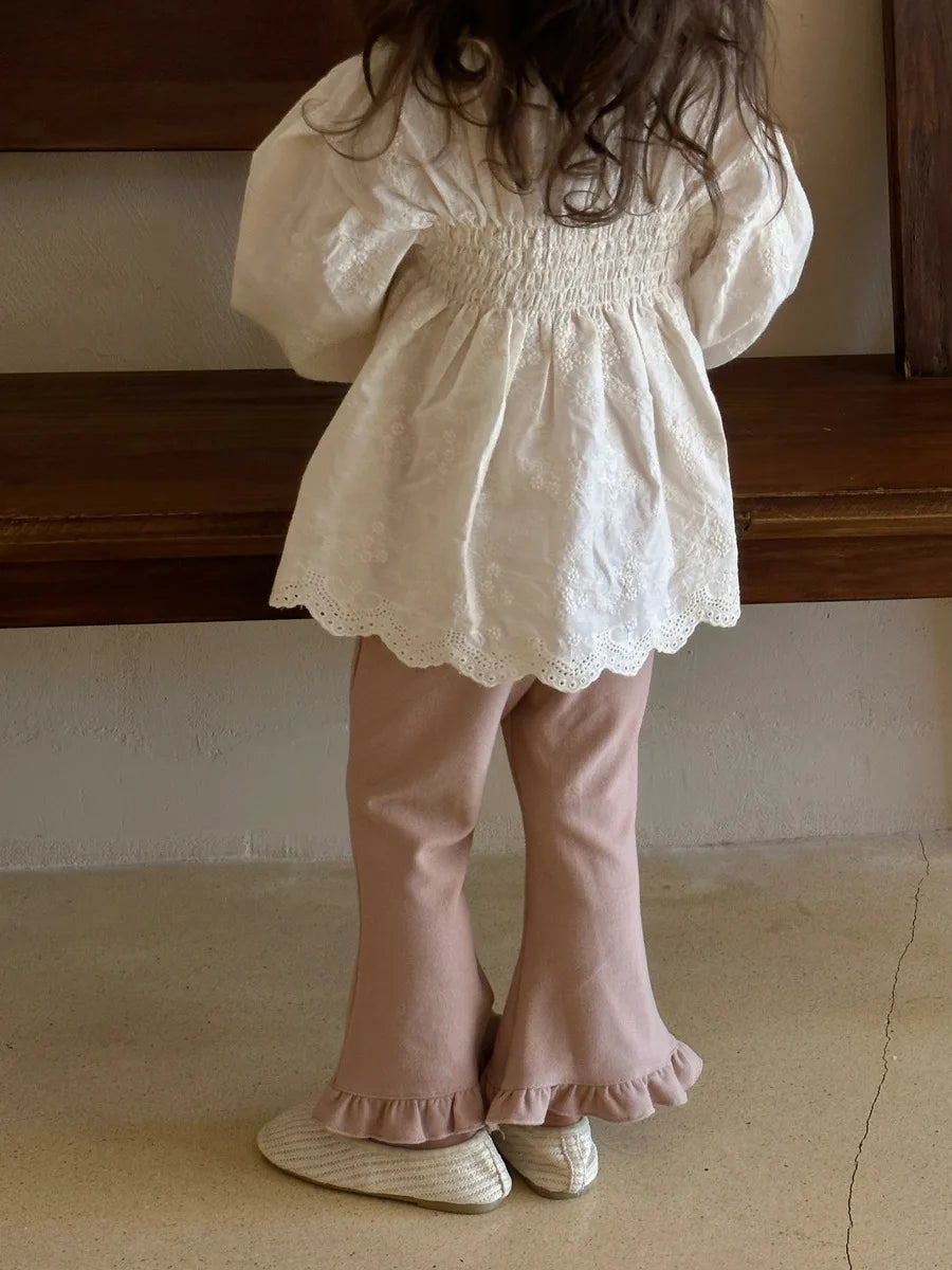 deer jonmi 2026 Spring New Korean Style Toddlers Kids Lace Embroidery Blouses Lantern Sleeve Tops Children Princess Shirts