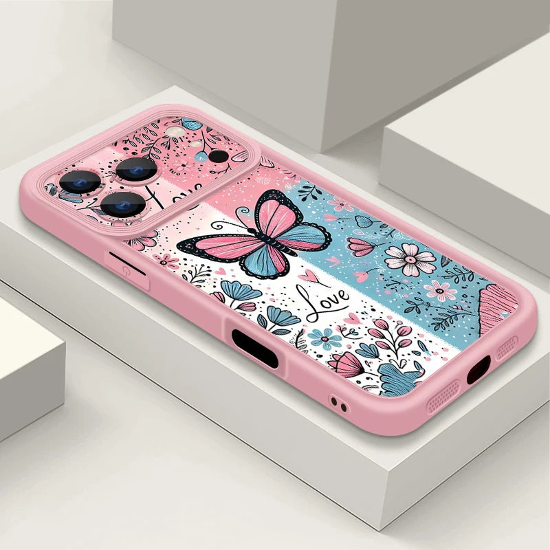 Butterfly Flower Patterned Phone Case For iPhone 17 Pro Air 16e 15 16 Pro Max 14 16 Plus 13 12 Pro Max Shockproof Soft TPU Cover