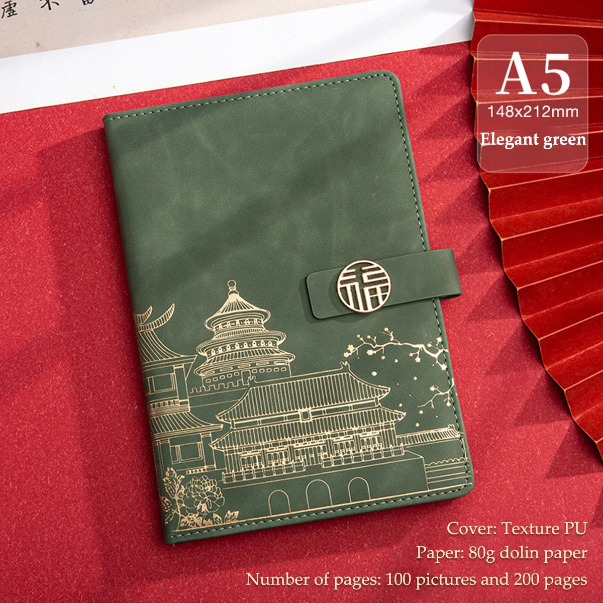 A5 Chinese Style Leather Planner Notebook Simple Thickened Enclosed Iron Buckle Suitable for School Students and Office Use