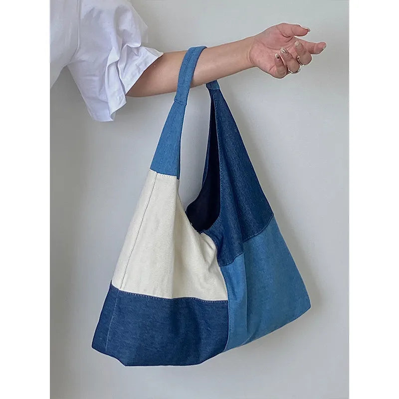 Patchwork Design Women Shoulder Bag Fashion Denim Female Handbags large capacity Jeans big Totes