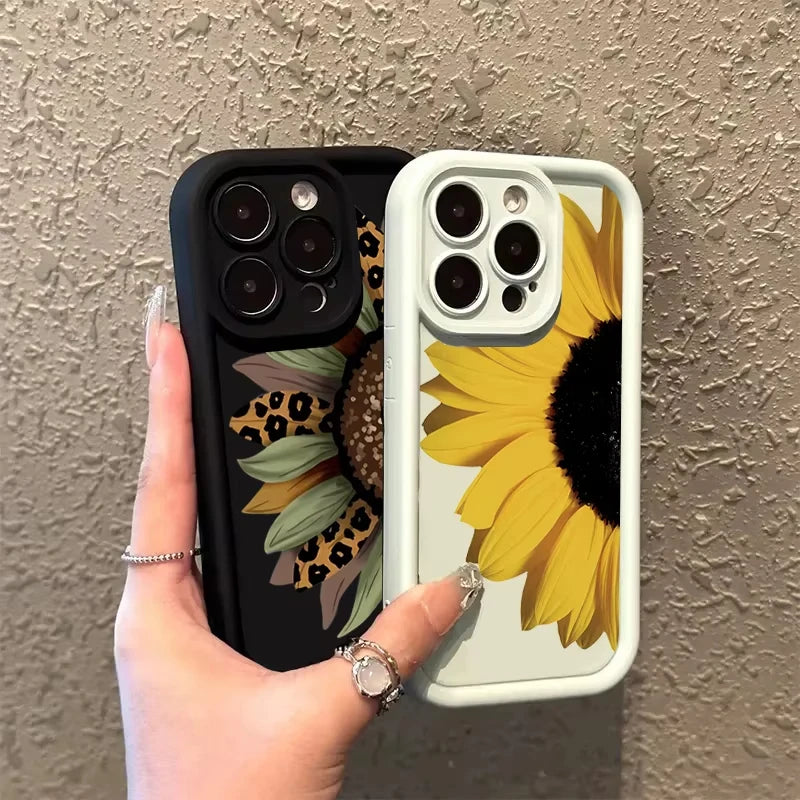 Cute Sunflower Pattern Phone Case For iPhone 17 11 12 13 14 15 16 Pro Max 16E XR X XS 7 8 Plus SE 2025 Silicone Soft Cover