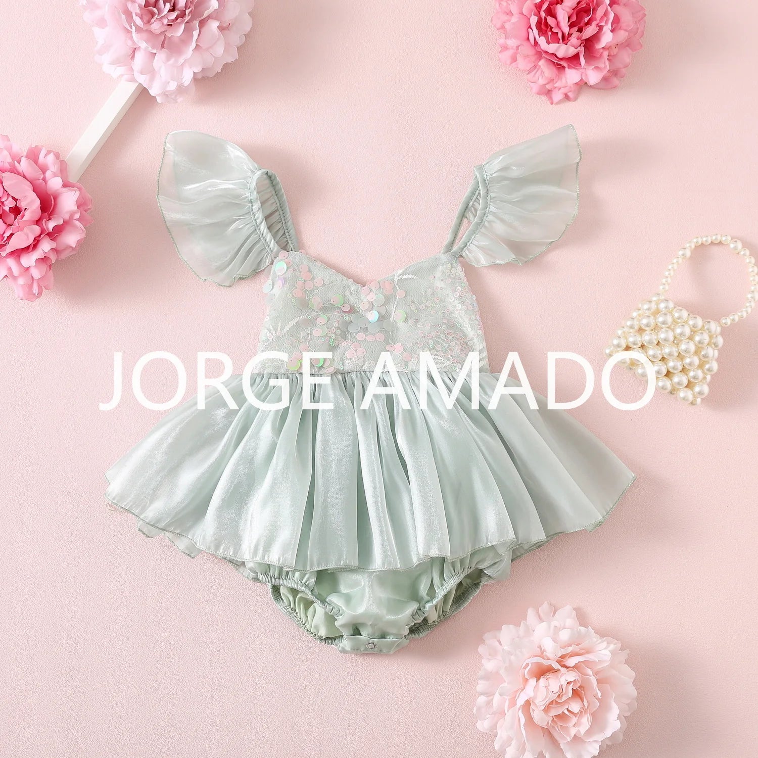 New Summer Bodysuit for Baby Girl Square Collar Sequined Large Bow Sleeveless Princess Jumpsuit Newborn Sweet Romper H1518