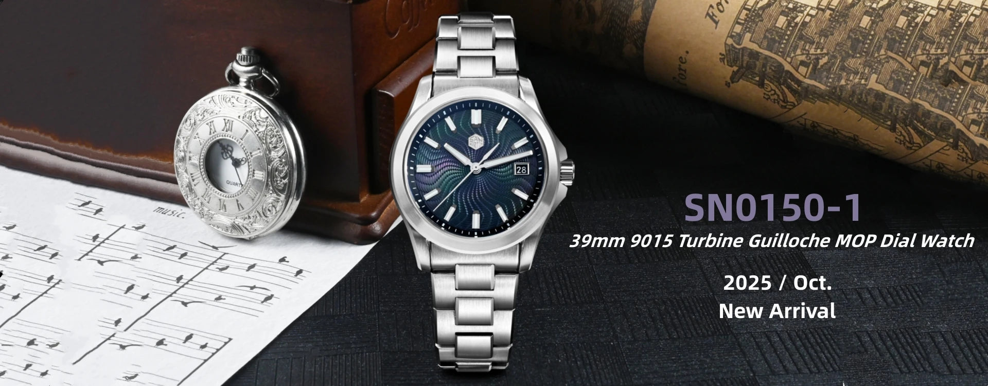 San Martin 39mm Miyota 9015 Splicing MOP Dial Men Automatic Watch 3H Date BGW-X1 Luminous Sapphire 10Bar Waterproof SN0150