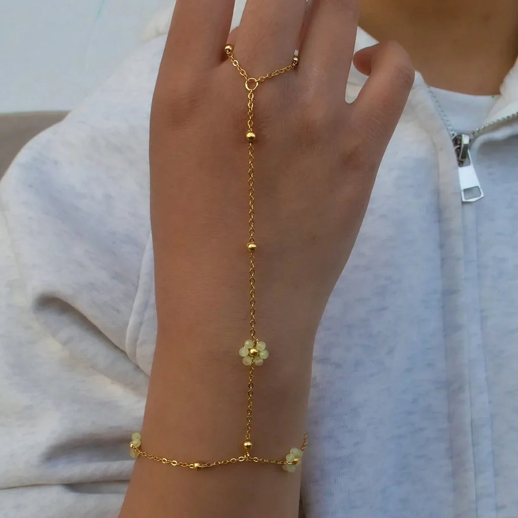 Colorful Crystal Beads Flower Hand Chain Bracelet for Women Fashion Charm Y2K Summer Beach Stainless Steel Jewelry Accessories
