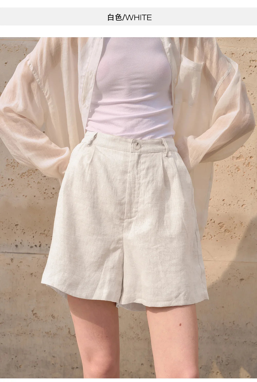 Retro 100% Linen Short Pants Women High Wasit Casual Harajuku Fashion Streetwear White Color Summer Office Lady Female Shorts