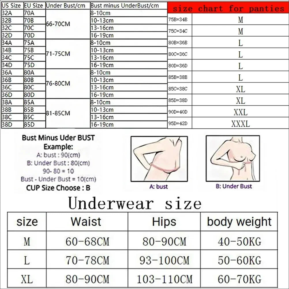Victoria's Secret New Fashion Push Up Bra Panty Set Sexy Lace Lingerie Underwired Sleepwear Plus Size Women Underwear Set