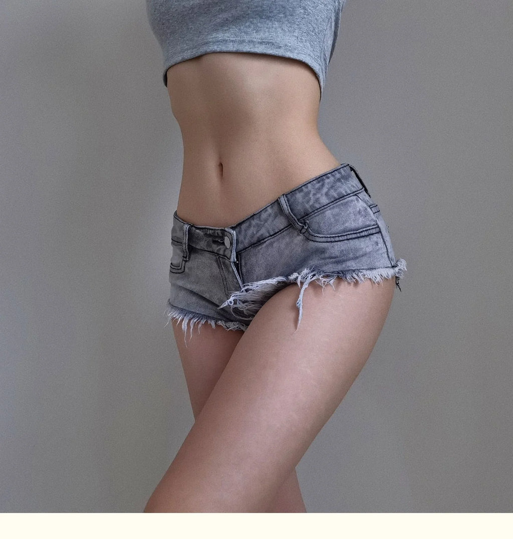 TVVOVVIN American Slim Sexy Versatile Women Spicy Girls Super Low Waist Super Short Tassels Denim Shorts Hot Women PY8E