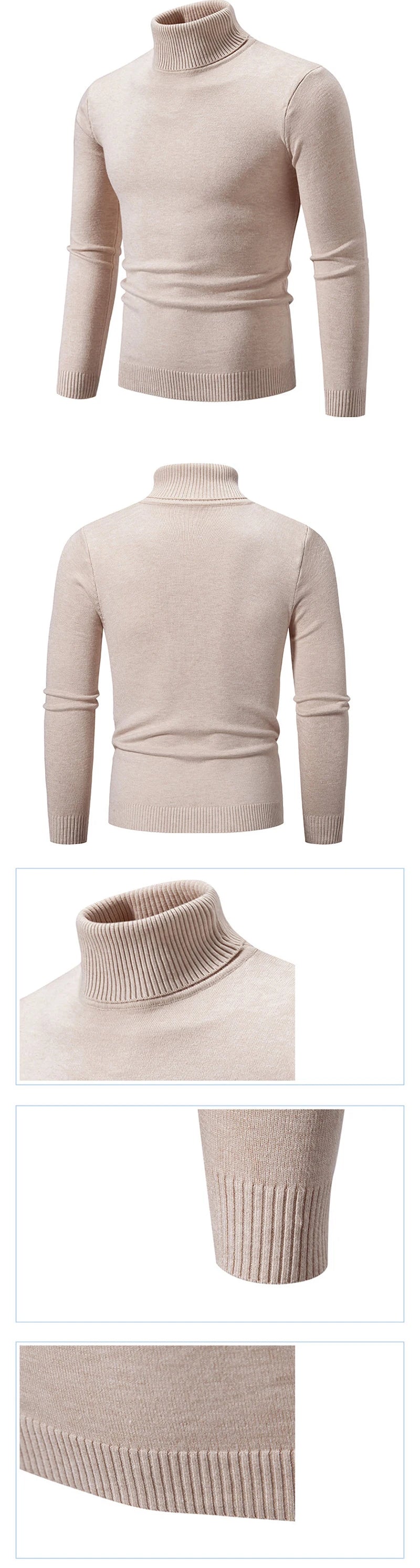 Autum Men's Turtleneck Sweaters Long Sleeve Pullover Sweater Casual Knitted Winter Warm Outdoor Streetwear Solid Outerwear