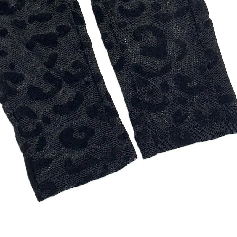 2026 Animal Instinct Mesh Bodystocking Leopard See Through Velour Long Sleeve Rompers Womens Jumpsuit Sexy Midnight Clubwear