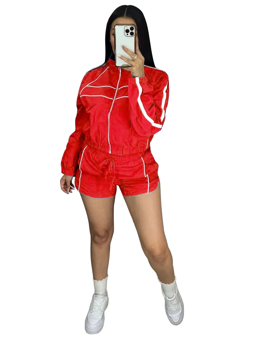 BWQ Women's Set Long Sleeve Jacket + Shorts Suit 2025 Summer Streetwear Active Slim Sporty Two 2 Piece Set Outfit Tracksuit