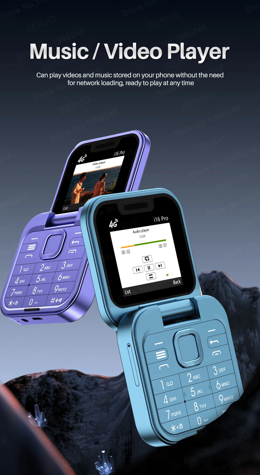 SERVO i16 Pro 4G LTE Mini Flip Mobile Phone Dual SIM Standby Call Recording Speed Dial FM Radio Blacklist Small Fold Cellphones