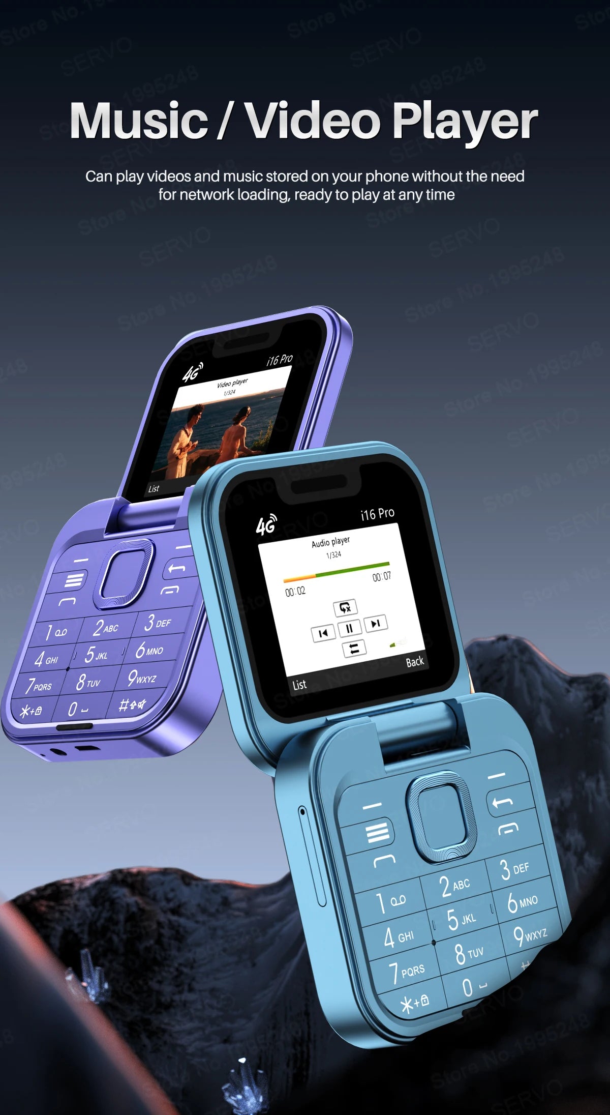 SERVO i16 Pro 4G LTE Mini Flip Mobile Phone Dual SIM Standby Call Recording Speed Dial FM Radio Blacklist Small Fold Cellphones