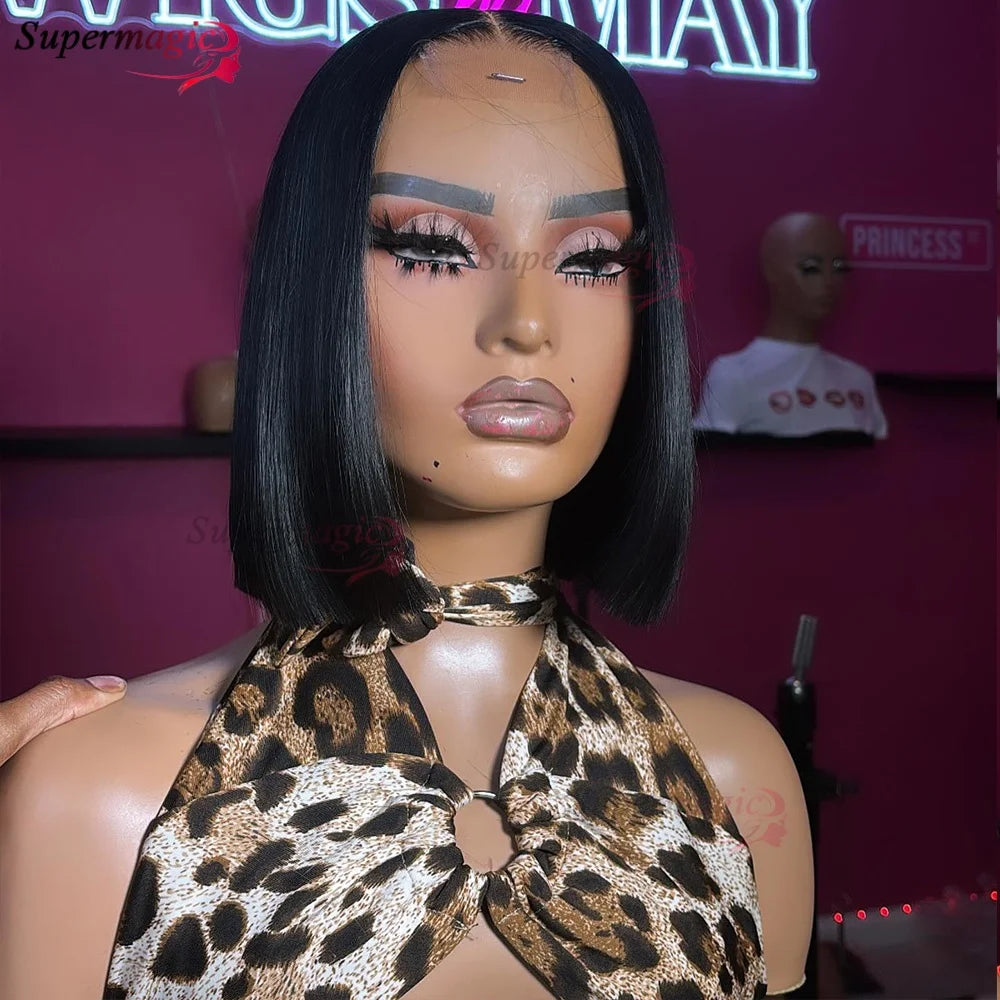 Double Drawn 2x6 HD Glueless Bone Straight Bob Wigs Raw Vietnamese Virgin Human Hair Short Chocolate Brown Bob Wigs for Women